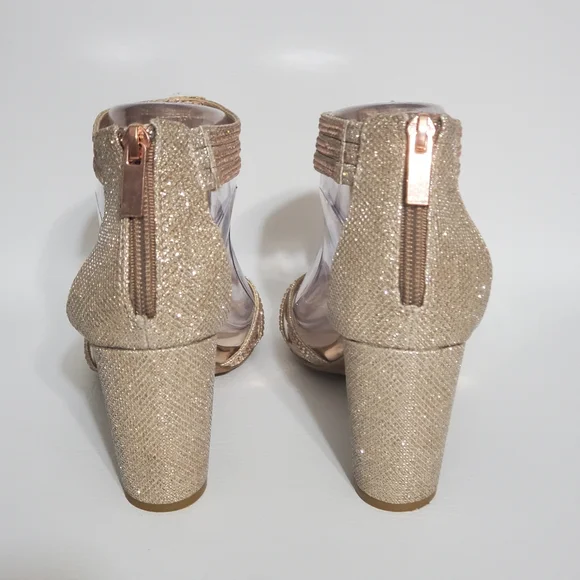 David's Bridal Champagne Rhinestones Gold Strappy Heels Women's Size 8 - Picture 4 of 10